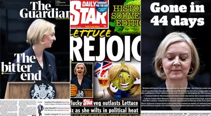 Liz Truss’ın istifası İngiliz basınında! Liz Truss’ın istifası İngiliz basınında!